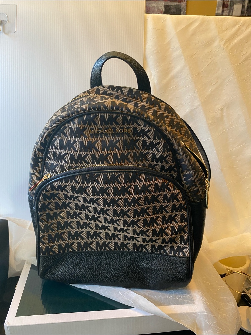 Michael Kors Brown and Black MK Logo Backpack